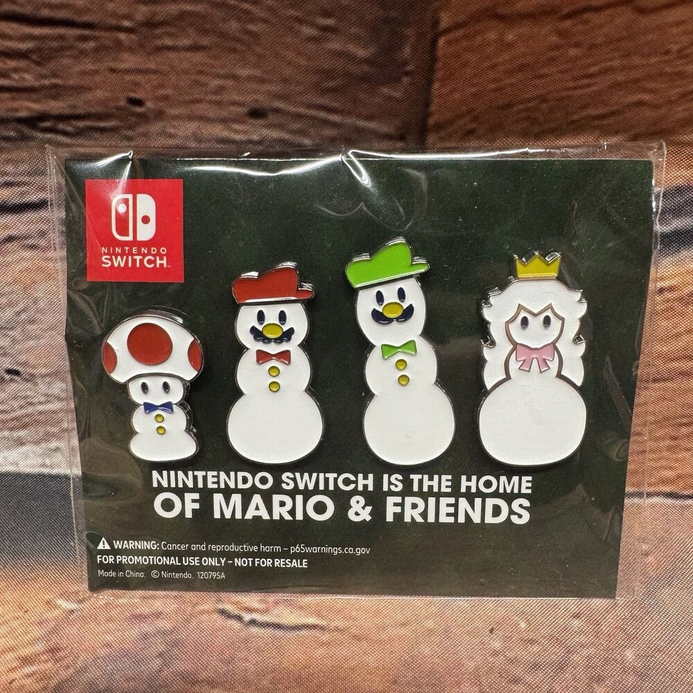 Nintendo Switch Mario and Friends Snowman Pin Set Sealed Holiday Promo Pins New